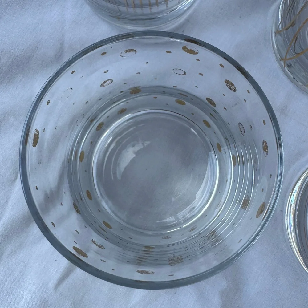 Set of 4 Mikasa Gold Metallic Retro Atomic Patterned Glasses, Lowball Cocktail